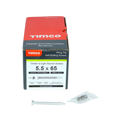 TIMCO WingTip Screw S/DRILL No3 EXT 5.5 x 65 Silver Pack 200