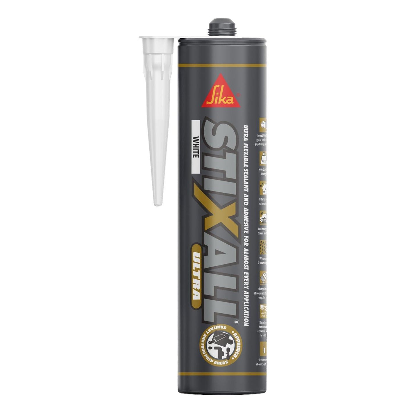 Sika Stixall Maximum Grab White 290ml Building Adhesive – Ultra High Grab, Waterproof, Flexible Interior & Exterior Bonding
