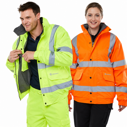 Beeswift Hi Vis Bomber Jacket Yellow Reflective Waterproof Workwear