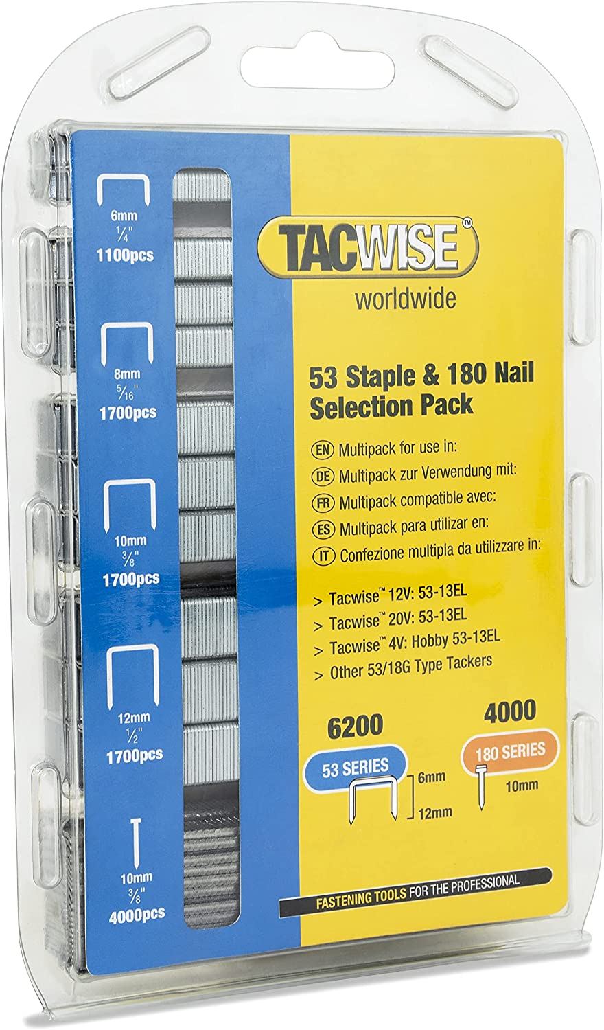 Tacwise 1628 Selection Pack 53/6-12 mm & 180/10 mm Staples & Nails Pack of 10200 – Professional Trade Stapling & Fixing Tool