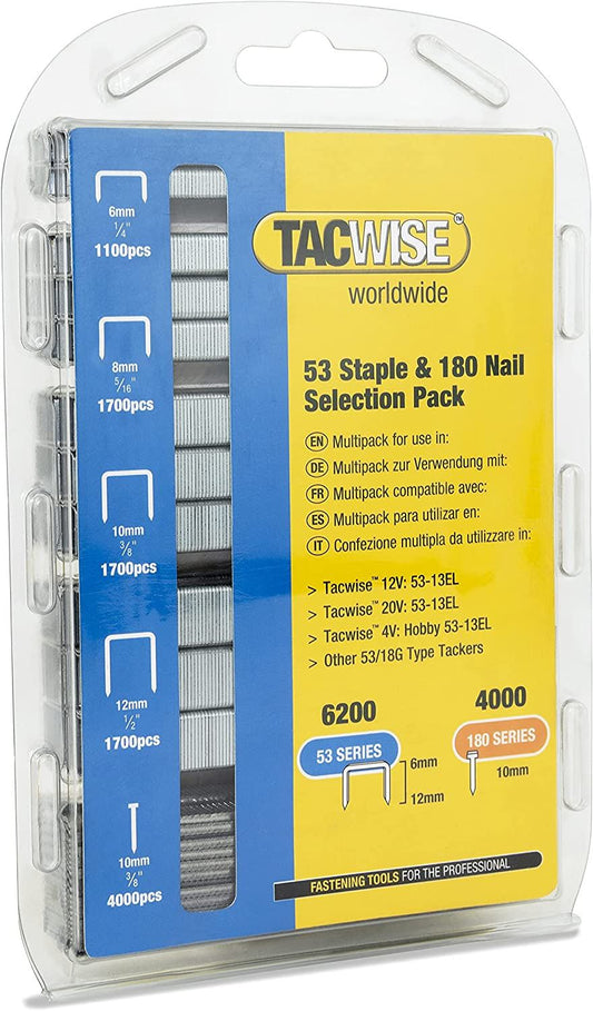 Tacwise 1628 Selection Pack 53/6-12 mm & 180/10 mm Staples & Nails Pack of 10200 – Professional Trade Stapling & Fixing Tool