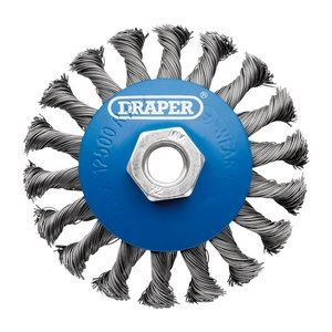 Draper BEVELLED WIRE WHEEL 100MM M14 08062 Steel Bevelled Twist-Knot Wire Wheel Brushes, M14
