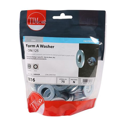 TIMCO Form A Washer DIN 125A - BZP M16 Silver Pack 75
