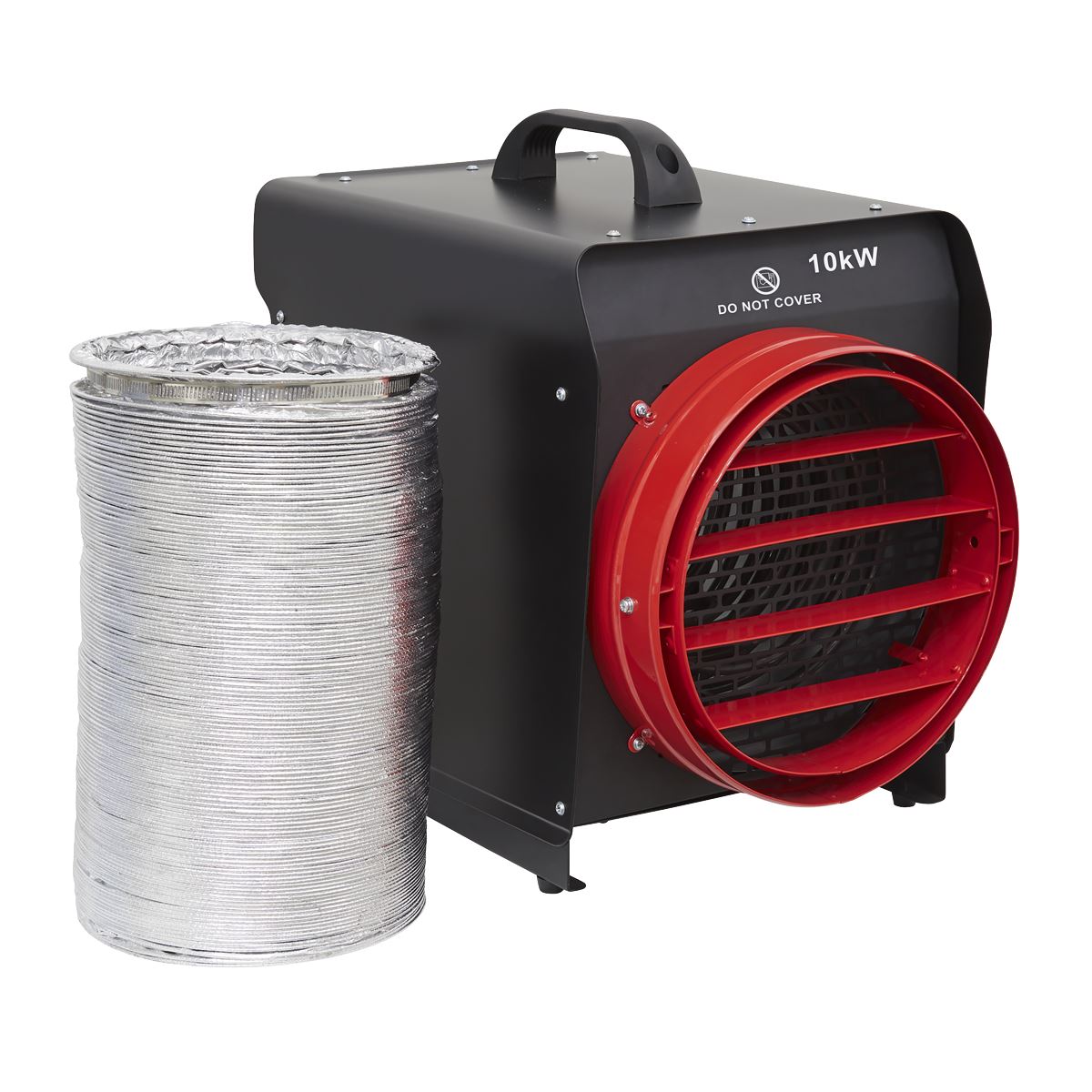 Sealey DEH10001 Industrial Fan Heater with Ducting 10kW/400V | 5000/10000W, 400V - 32A, Thermostat, Tip-Over Switch, Adjustable