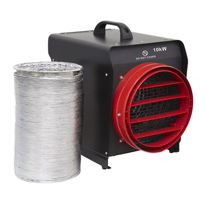 Sealey DEH10001 Industrial Fan Heater with Ducting 10kW/400V | 5000/10000W, 400V - 32A, Thermostat, Tip-Over Switch, Adjustable