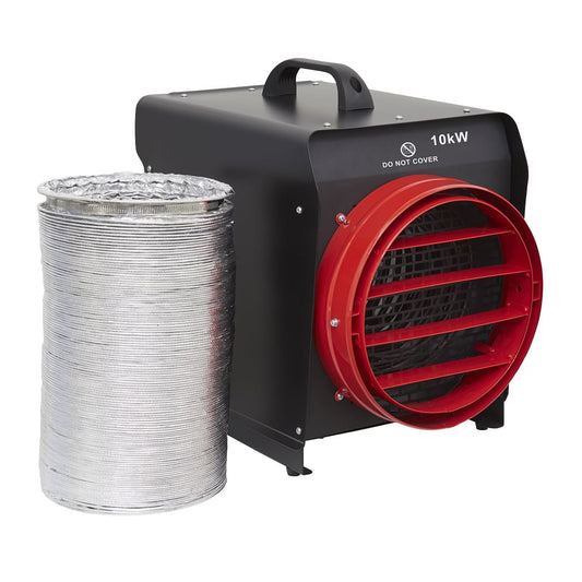 Sealey DEH10001 Industrial Fan Heater with Ducting 10kW/400V | 5000/10000W, 400V - 32A, Thermostat, Tip-Over Switch, Adjustable