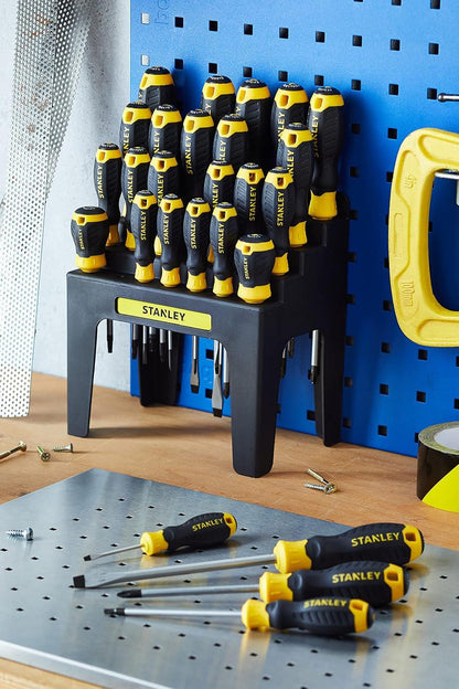 Stanley STHT0-62142 26 Piece Screwdriver Set with Storage Rack Featuring Slotted Phillips Pozidriv and Torx Screwdrivers for Professional and DIY Use