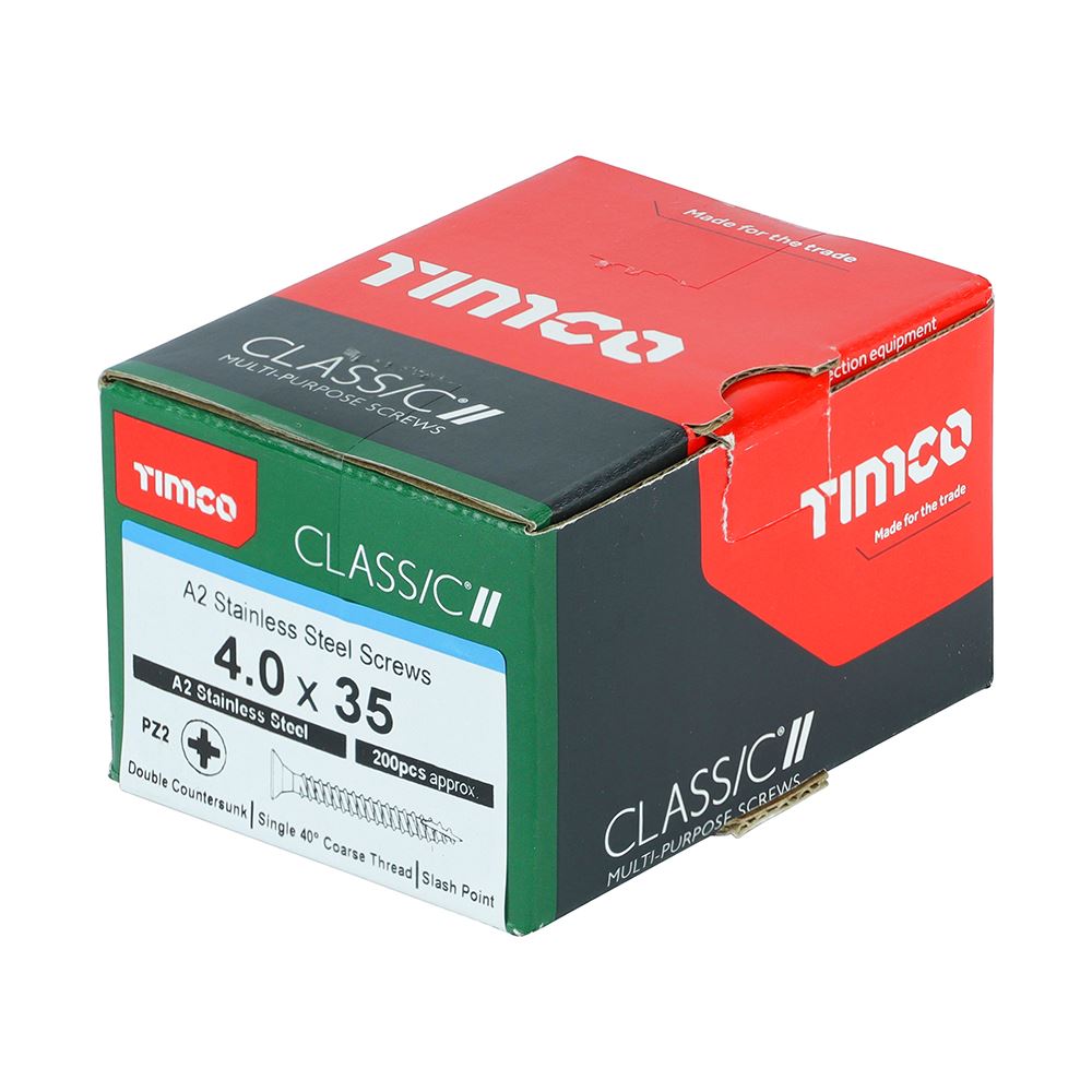 TIMCO Classic Screw PZ2 CSK A2 SS 4.0 x 35 Pack 200