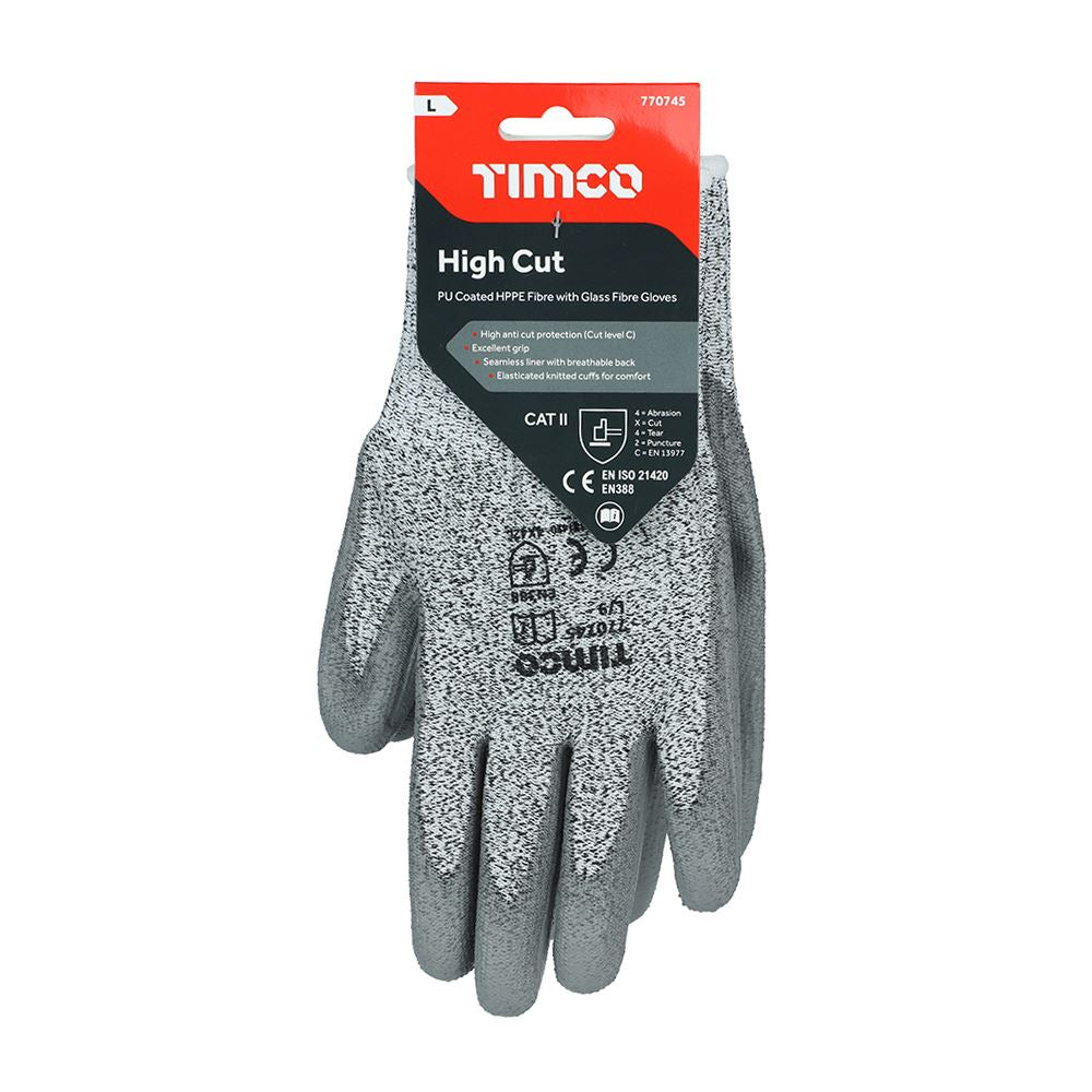 TIMCO High Cut C Glove PU HPPE Fibre Large Pack 1