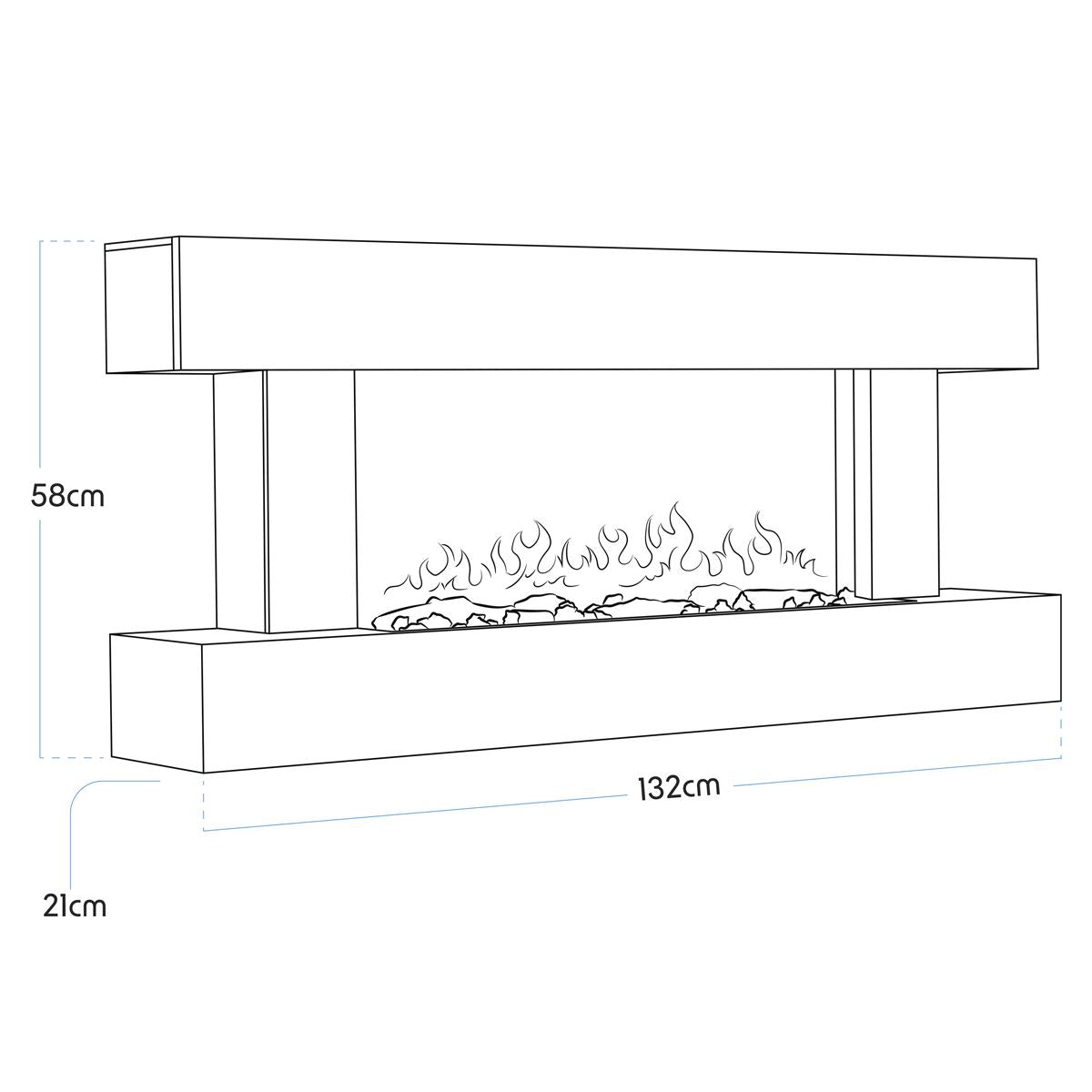 Baridi DH112 Wall Mounting Electric Fireplace with LED Flame Effect 52" - Grey | 230V~50Hz, Timer, Remote Control | Create a relaxing and cozy space