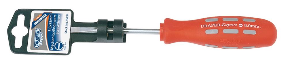 Draper 75 X5.0MM S/DR. INSTRUMENT PKD 55494 Mechanic's/Engineer's Plain Slot Parallel Tip Screwdrivers (display packed)