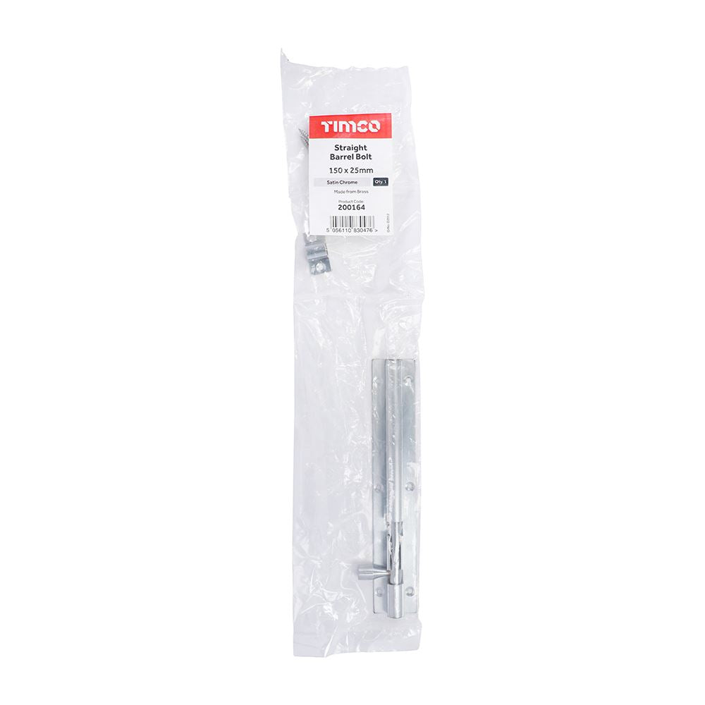TIMCO Str. Barrel Bolt Sat. Chrome 150 x 25mm Pack 1