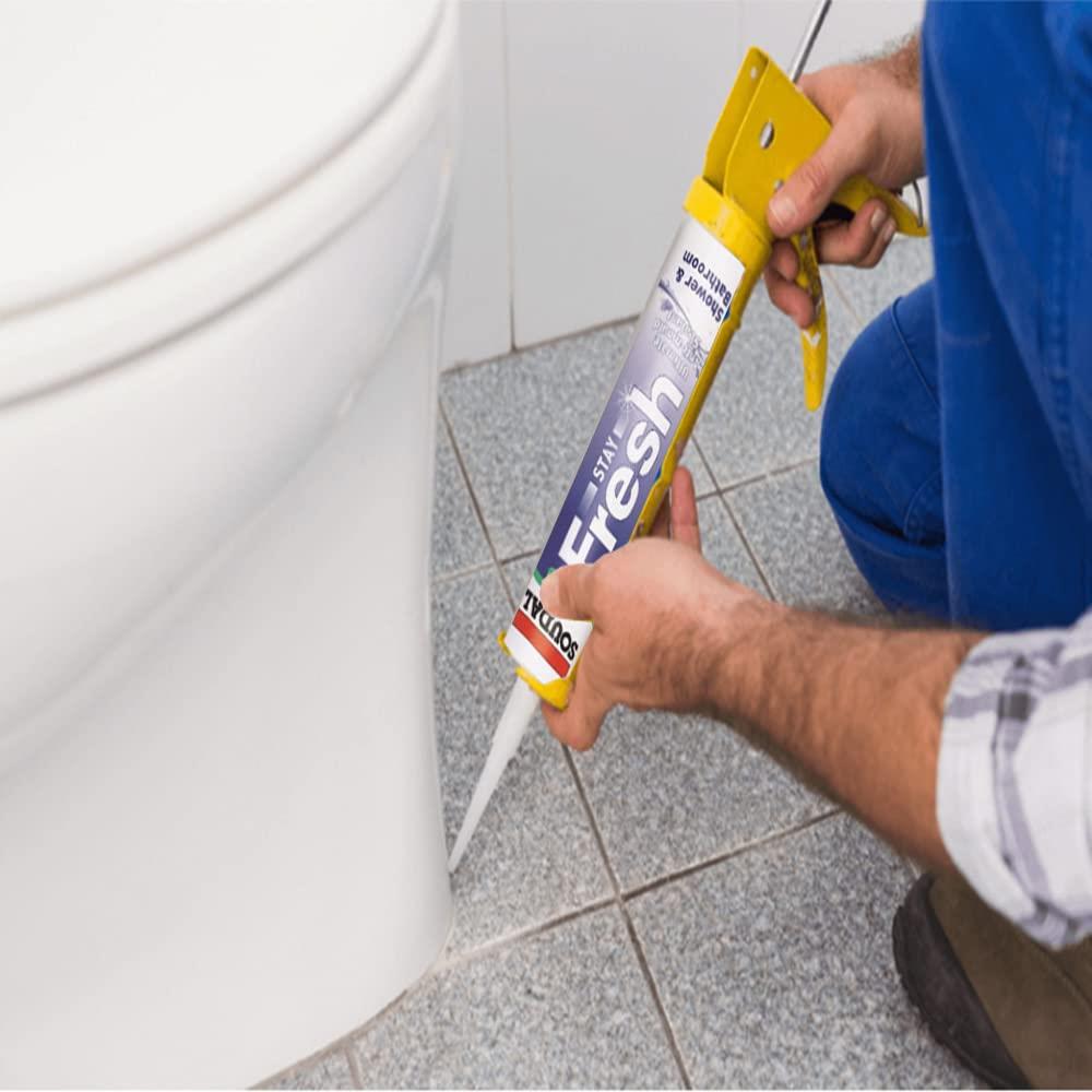 Soudal Stay Fresh Acetoxy Silicone Sealant 290ml Waterproof Anti Mould Sealant for Kitchens Bathrooms Showers Glazing and General Building Applications