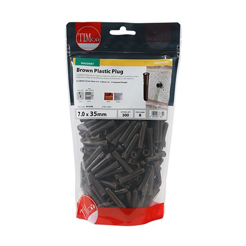 TIMCO Brown Plastic Plug 36mm Brown Pack 300