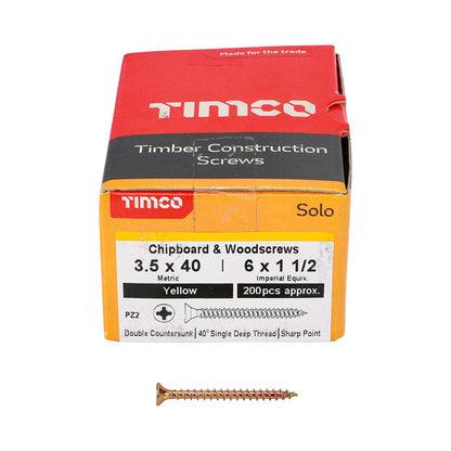 TIMCO Solo Woodscrew PZ2 CSK ZYP 3.5 x 40 Gold Pack 200