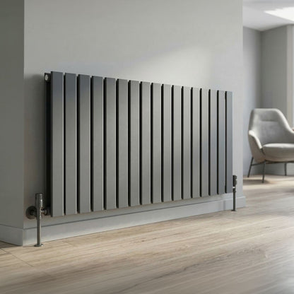 Baridi DH342 Horizontal Radiator Contemporary Double Flat Panel Design 600 x 1190mm - Anthracite | Steel | Horizontal flat panel design delivers a BTU