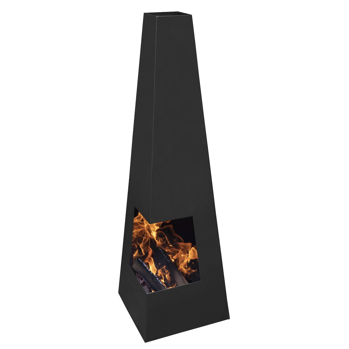 Dellonda DG105 Chiminea, Wood Burner, Heater for Outdoors W45cm x H150cm - Black Steel | Stylish chiminea is perfect for relaxing outdoors with family