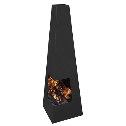Dellonda DG105 Chiminea, Wood Burner, Heater for Outdoors W45cm x H150cm - Black Steel | Stylish chiminea is perfect for relaxing outdoors with family