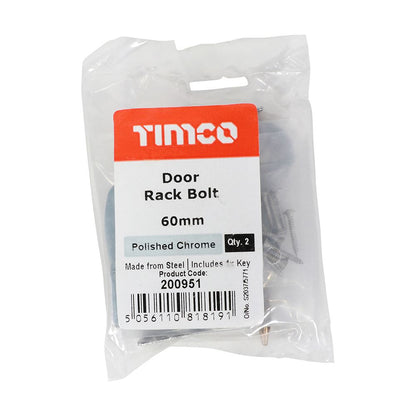 TIMCO Door Rack Bolt Pol. Chrome 60mm Pack 2