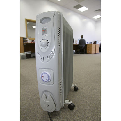 Sealey RD2500T 11-Element Oil Filled Radiator with Timer 2500W/230V | Thermostat, Timer, Tip-Over Switch | Oil filled radiator suitable for office