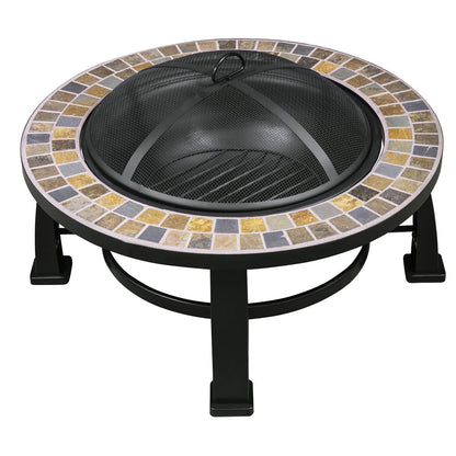 Dellonda DG111 76cm Deluxe Traditional Style Fire Pit/Fireplace/Outdoor Heater - Slate | Safety Screen | 76cm Deluxe fire pit is perfect for