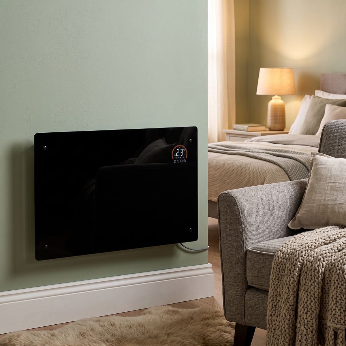 Baridi DH139 Electric Glass Panel Heater, 2000W, Thermostat Controlled Radiator with 24Hr 7 Day Timer, Wi-Fi Enabled, Remote Control, Black | 230V