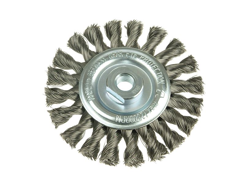 Lessmann 472.217 Knot Wheel Brush 115 x 14mm M14 Bore, 0.50 Steel Wire