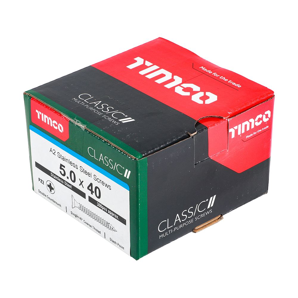TIMCO Classic Screw PZ2 CSK A2 SS 5.0 x 40 Pack 200