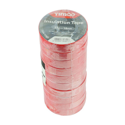 TIMCO PVC Insulation Tape Red Red 25m x 18mm Pack 10.0