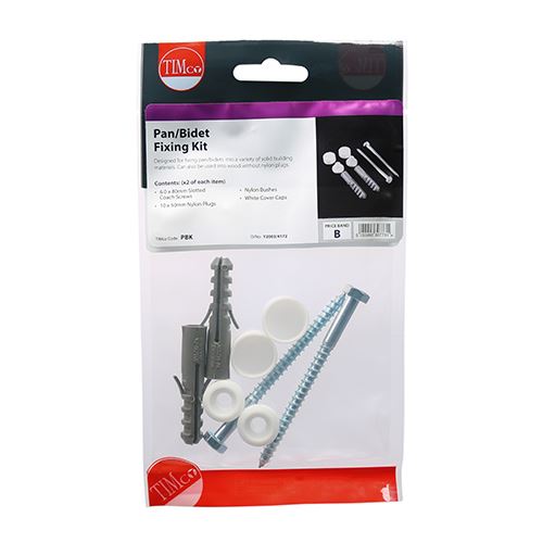 TIMCO Pan / Bidet Fixing Kit - White Pan Kit Pack 2