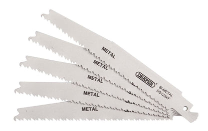 Draper RECIP SAW BLADE 5PCS - S123XF 38755 Bi-metal Reciprocating Saw Blades for Metal Cutting, 150mm, 8-14tpi (Pack of 5)