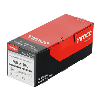 TIMCO Roofing Bolt & SQ Nut Zinc M8 x 160 Silver Pack 50