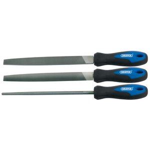Draper SET OF 3 200MM FILES & HANDLES 44963 Soft Grip Engineer's File Set, 200mm (3 Piece)