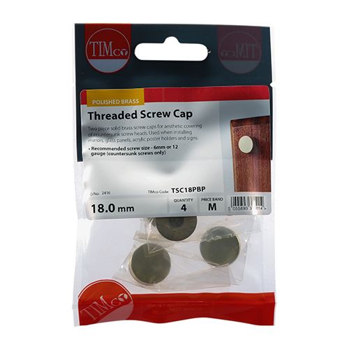 TIMCO Brass Screw Cap - Pol Brass 18mm Pack 4