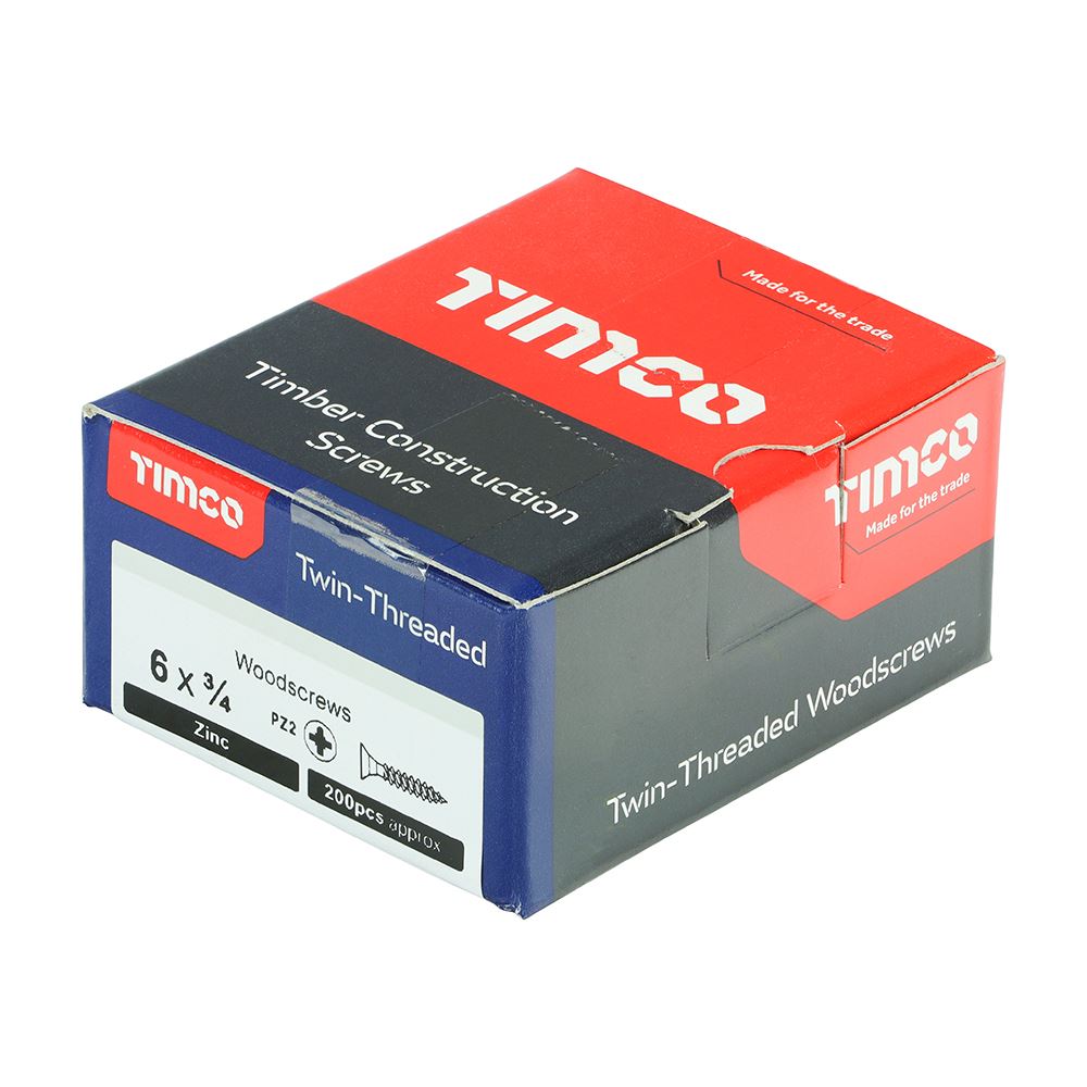TIMCO Twin Woodscrew PZ2 CSK Zinc 6 x 3/4 Silver Pack 200