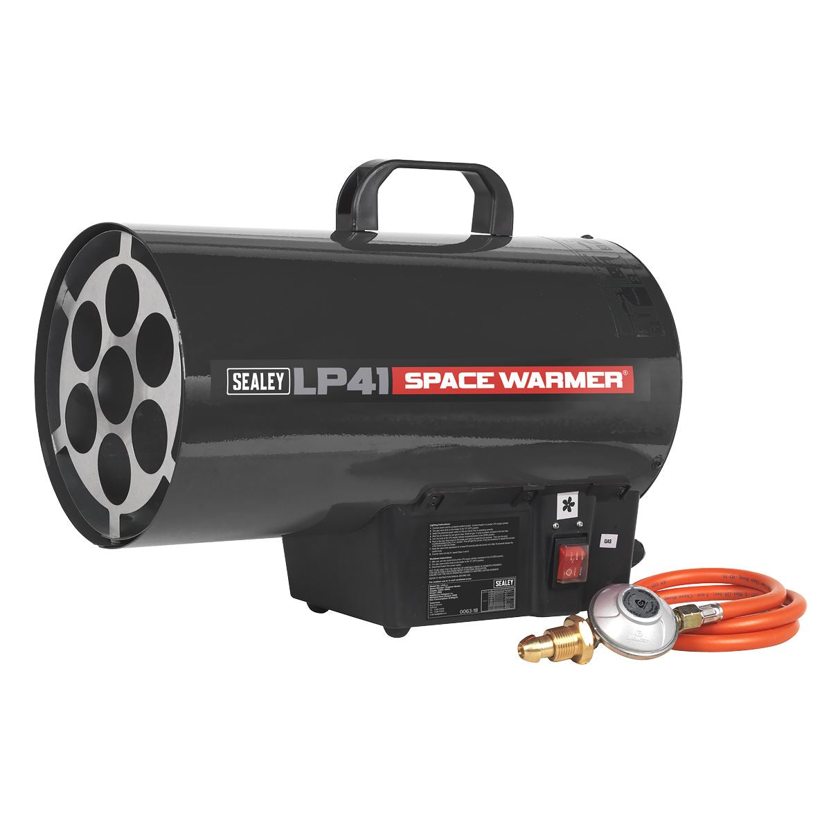 Sealey LP41 Space Warmer Propane Heater 40,500Btu/hr(11.5kW) | 39W, 230V | 40,500Btu/hr(11.5kW) (Propane). | Fully approved gas regulator.