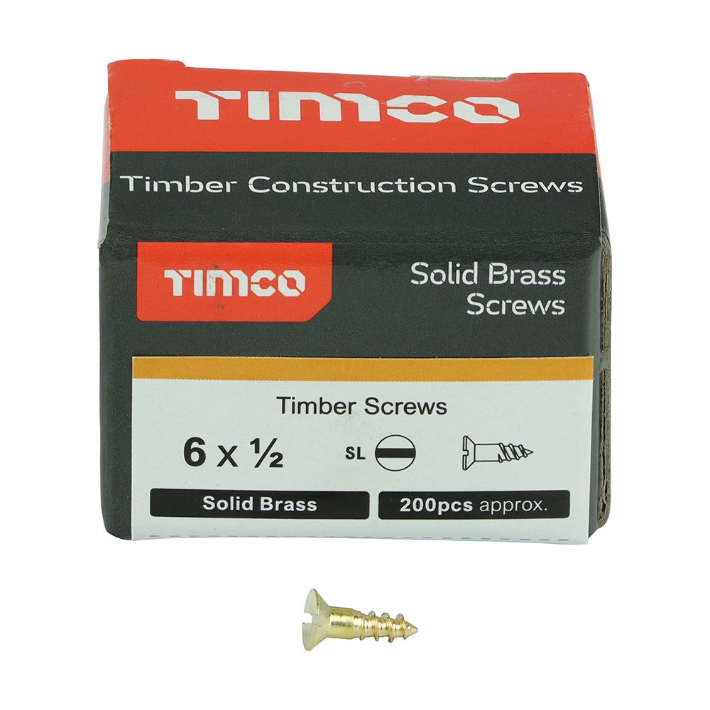 TIMCO Brass Timber Screw SLOT CSK 6 x 1/2 Pack 200