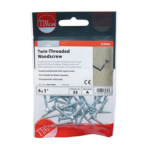 TIMCO Twin Woodscrew PZ2 CSK - BZP 6 x 1 Silver Pack 35