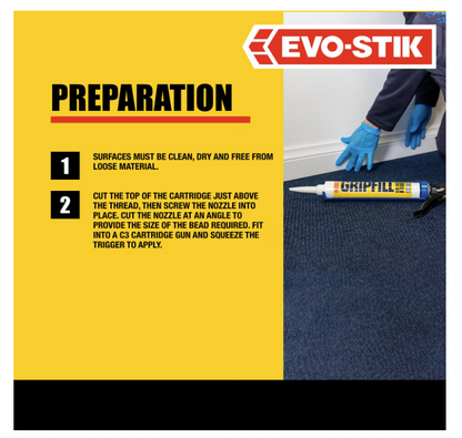 EVO-STIK Gripfill Solvent Free 350ml White High Strength Gap Filling Grab Adhesive for Wood Plasterboard Brick Concrete UPVC