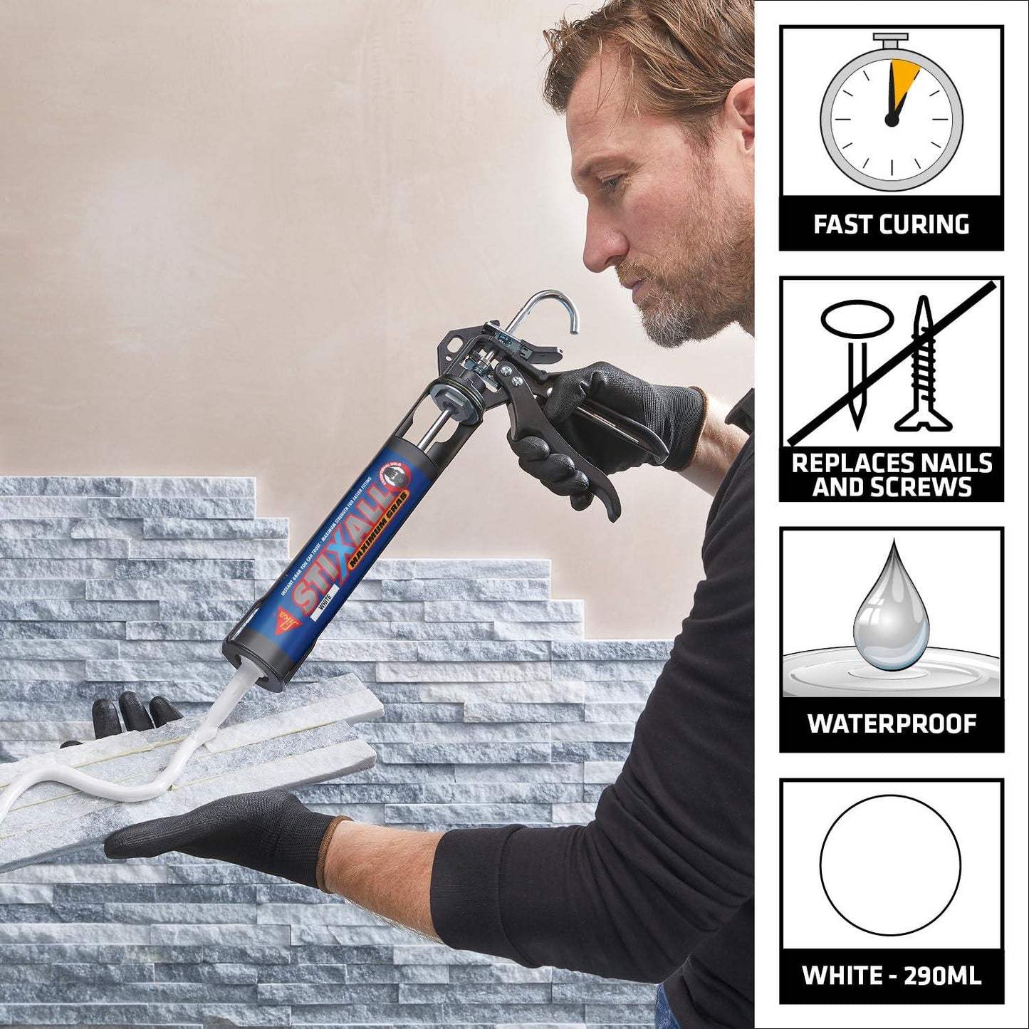 Sika Stixall Ultra White Hybrid Adhesive & Sealant – Waterproof, Flexible, Mould & Weather Resistant for Bathrooms & Kitchens