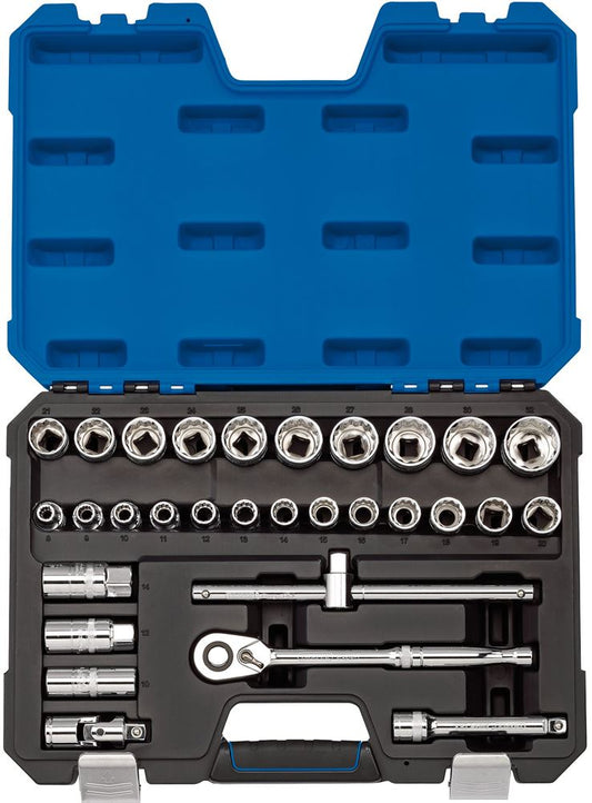 16466 Draper Expert Expert Metric Socket Set, 1/2 Sq. Dr. (30 Piece) H30MN/B Satin Chrome Socket Sets Professional Trade DIY Workshop Garage Use