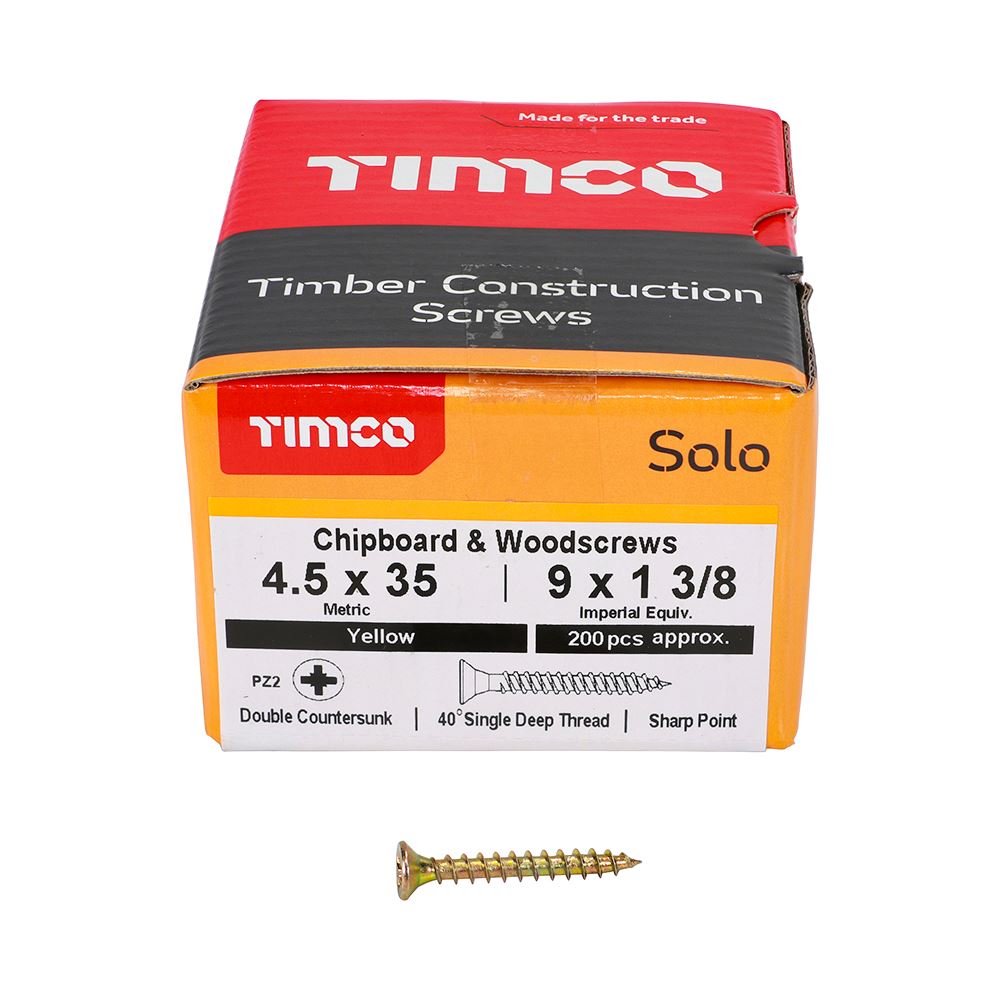TIMCO Solo Woodscrew PZ2 CSK ZYP 4.5 x 35 Gold Pack 200