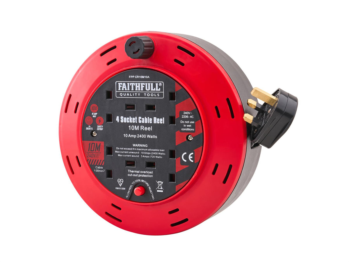 Faithfull 10m Cable Reel Professional Trade DIY Workshop Equipment