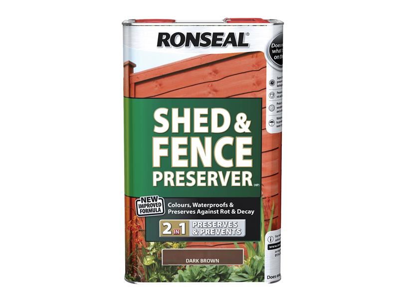 Ronseal 37650 Shed & Fence Preserver Dark Brown 5 litre