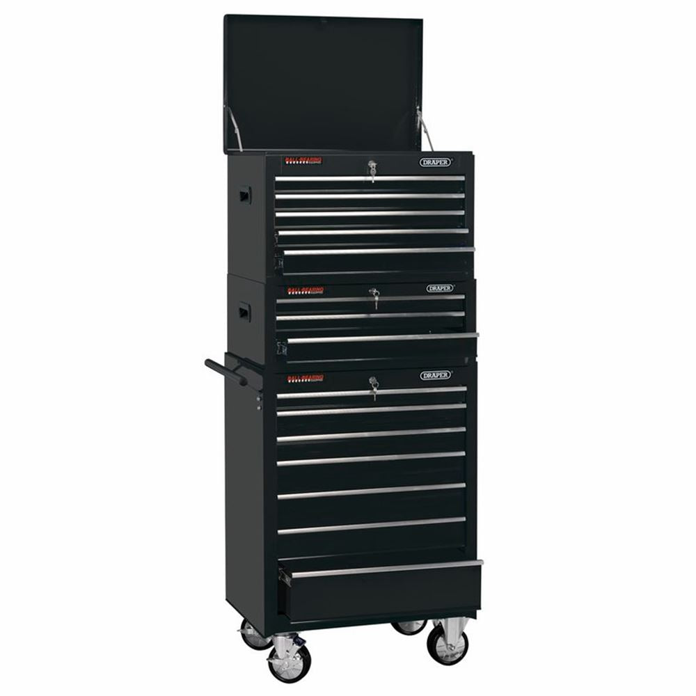 04594 Draper Combined Roller Cabinet and Tool Chest, 15 Drawer, 26 , Black DTKCTCB Combined Cabinets and Chests Professional Trade DIY Workshop Gara