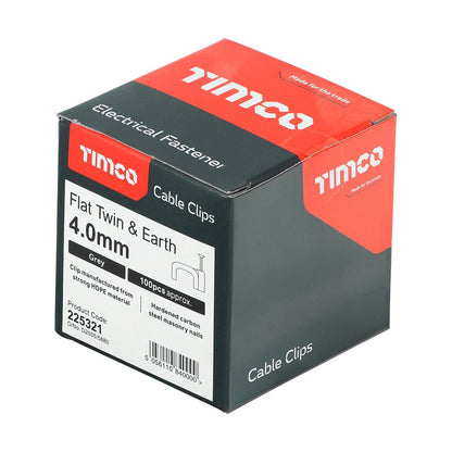 TIMCO Flat Twin&Earth Cable Clip GRY To fit 4.0mm Grey Pack 100
