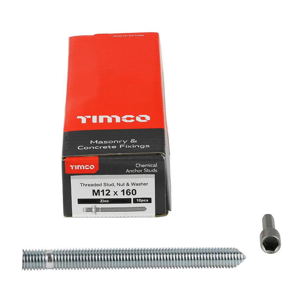 TIMCO Chemical Anchor Stud Zinc Silver M12 x 160 Pack 10.0