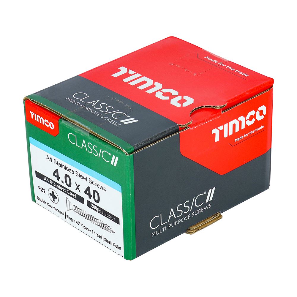 TIMCO Classic Screw PZ2 CSK A4 SS 4.0 x 40 Pack 200
