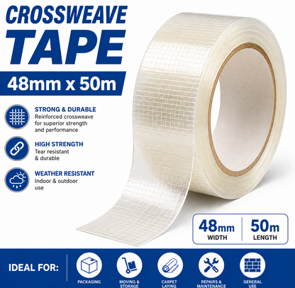 18 x Yuzet Crossweave Tape 48mm x 50m Heavy Duty Reinforced Repair Tape