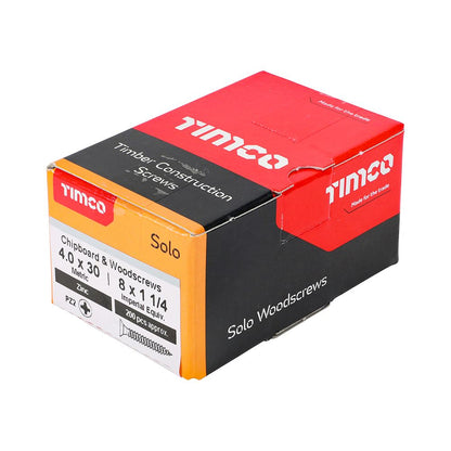 TIMCO Solo Woodscrew PZ2 CSK Zinc 4.0 x 30 Silver Pack 200
